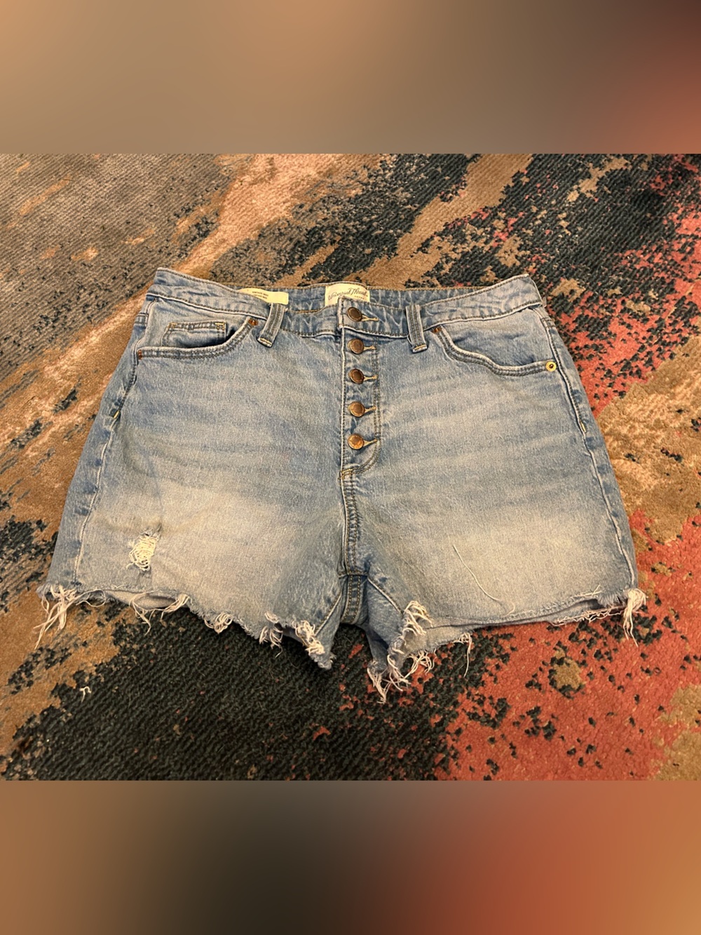 Universal Thread Light Blue Distressed Denim Button-Fly Shorts